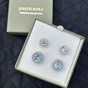 Judith Ripka Blue Topaz and Cubic Zirconia 925 Sterling Silver Stud Earrings